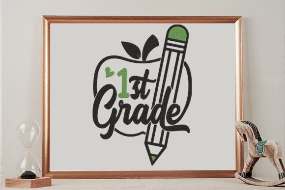 1st Grade Apple Pencil Embroidery Design