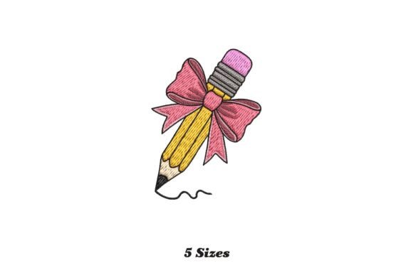 Pencil with Pink Bow: A Whimsical Embroidery Design for Creative Projects
